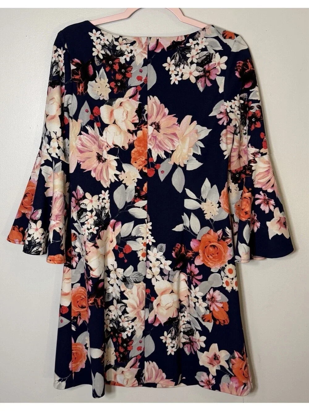 Eliza J Colorful Floral Print Bell Sleeve Shift Dress Career Wedding Guest 6 EUC